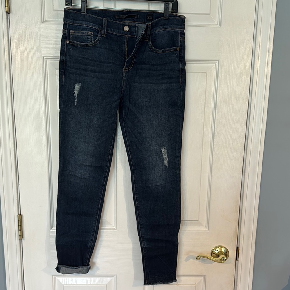 White House Black Market Blue Skinny Jeans with Distressed Details